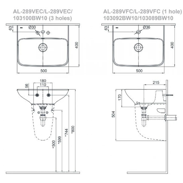 Chậu Lavabo Inax AL-289V+ Chân ngắn L-288VC - Ảnh 2
