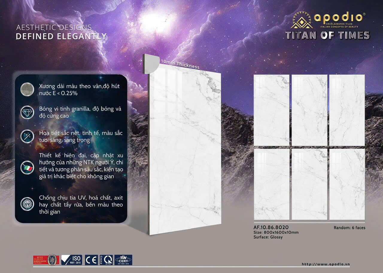 Gạch Ốp Lát APODIO AF.10.86.8020 – Gạch Vân Đá Trắng Marble 800x1600 Cao Cấp | Katta Home