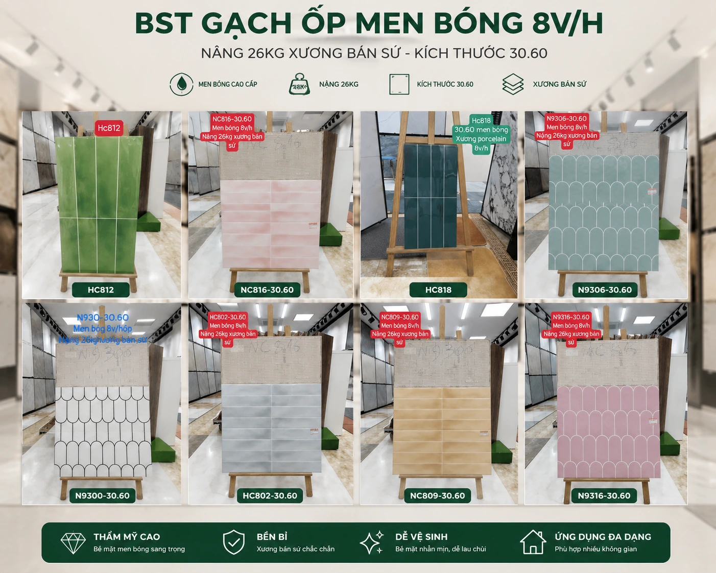 Gạch ốp tường men bóng 30x60