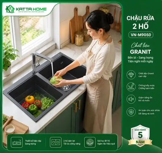 Chậu rửa 2 hố Granit cao cấp